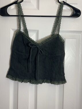 Edikted Lace-Trim Olive Green Cami Tank Top